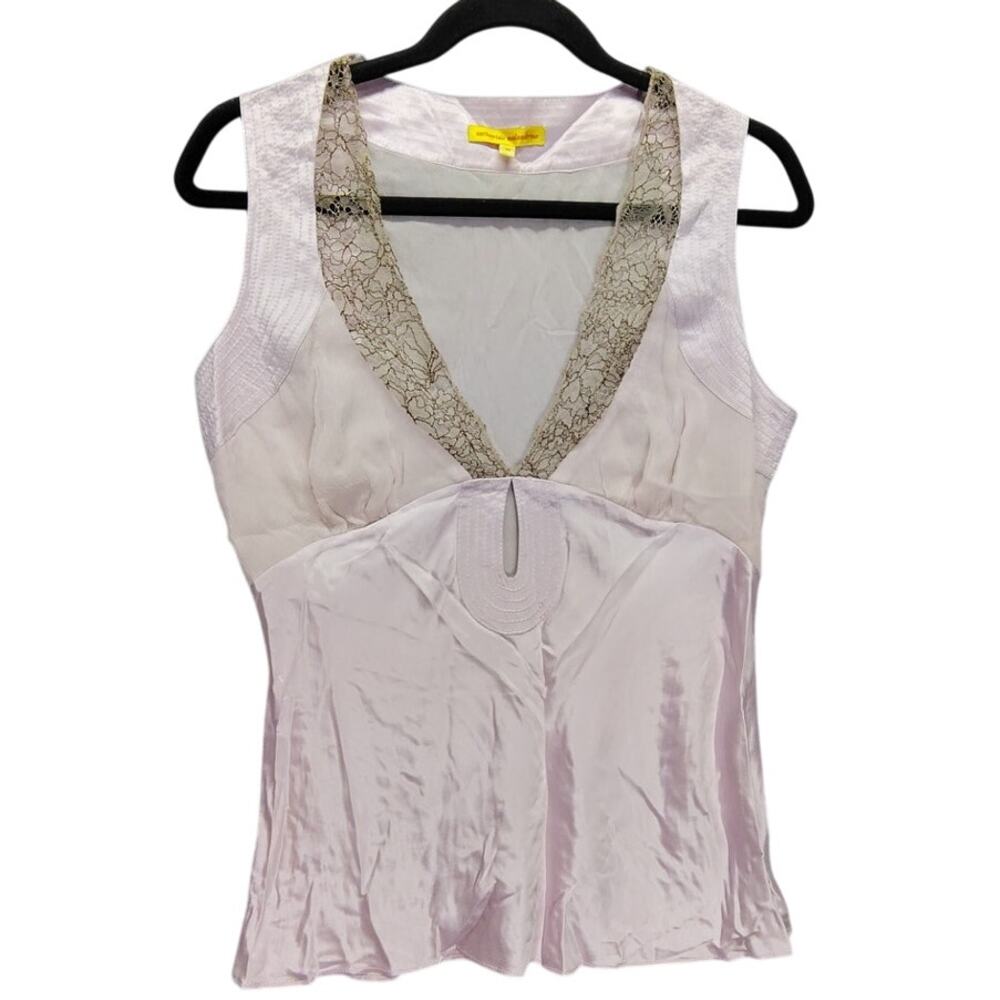 Catherine Malandrino Pale Pink Satin Lace-Trim Sleeveless Top